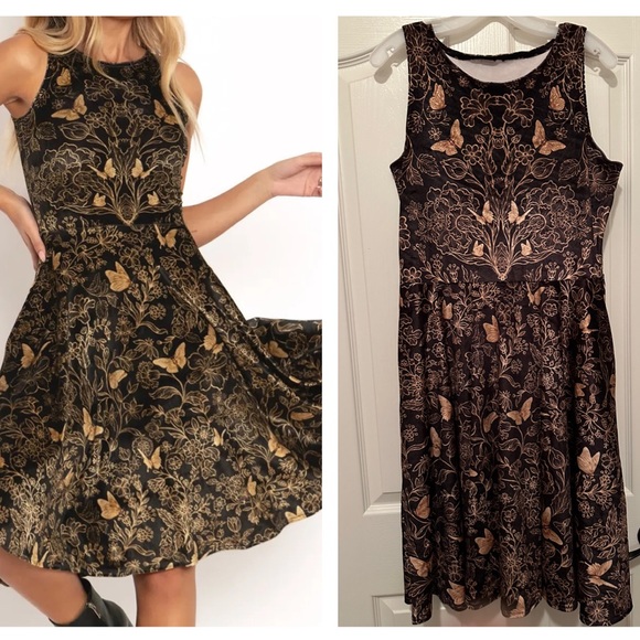 Elegant Black and Gold Floral Dress - Picture 2 of 3